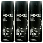 AXE Bodyspray Black 3 X 150ml Deodorant Spray 48H Protection 0% Aluminum Salts