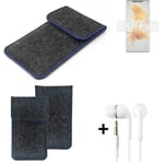 Felt Case for Huawei Mate 50 Pro dark gray blue edge bag Pouch + earphones