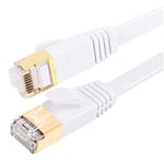 FOSTO Câble Ethernet Cat7 30 m Catégorie 7, plat, RJ45, haute vitesse 10 Gbps LAN Internet Pour Xbox, PS4, modem, routeur, commutateur, PC, boîtier TV 1 m blanc