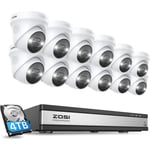 ZOSI 4K PoE Kit Caméra de Surveillance, 12pcs 8MP Caméra + 16CH NVR avec HDD de 4 to, Détection Humaine, Vision Nocturne Couleur