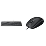 Logitech K120 Wired Keyboard for Windows, USB Plug-and-Play, Full-Size, Spill-Resistant & M100 Wired USB Mouse 3 Buttons 1000 DPI Optical Tracking, For left and right handed users