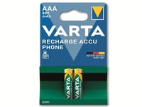 VARTA Piles rechargeables AAA, lot de 2, Recharge Accu Phone, 800 mAh Ni-MH, prêtes à l'emploi, adaptées aux téléphones sans fil