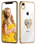 ZHIYIJIA Compatible with iPhone XR Case 6.1-Inch Clear Back Rotatable Ring Kickstand Shock-Absorption Plated Soft TPU Bumper Phone Case for iPhone Xr - Gold