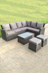 8 Seater High Back Rattan Set Corner Sofa With Oblong Coffee Table FootStools