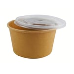 Thali Outlet - 50 x 12oz / 360ml Brown HD Kraft Deli Soup Containers + Vented Clear Plastic Lids - for Hot & Cold Food. Ice Cream Rice Curry Takeaways