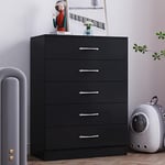Songtree Chest of Drawers 3/4/5 Drawer with Metal Handles and Runners Bedside Table Cabinet Storage for Bedroom Living Room Furniture (5 Drawer, Black)