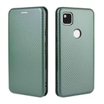 HAOTIAN Case for Google Pixel 4a 5G(6.2") Flip Wallet Cover with [Card Slots], Anti-Scratch Carbon Fiber PC + Shockproof TPU Inner Protective + Ring Stand Holder. Green