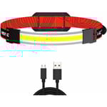 COB pannlampa, uppladdningsbar LED-pannlampa med supersmal profil, 260° bred strålkastare, vattentät, 3 lägen