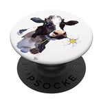 Cute Cow with Flower Watercolor on White PopSockets Swappable PopGrip