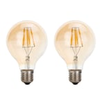 E27 Edison Screw Globe G80 LED Filament Bulb, 80MM Diameter, 6W Energy Saving, Equivalent to 60W Incandescent, Smoked Gold Glass, 2700K Warm White, 400LM, 360° Beam Angle, Not dimmable, Pack of 2