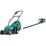 Bosch Rotak 34R Electric Lawnmower (1300 W, Cutting width: 34 cm, In carton packaging) & Bosch Electric Hedge Cutter EasyHedgeCut 45 (420 W, Blade Length 45 cm, in Carton Packaging)