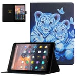 Case for All-New Kindle Fire 7 Tablet (9th Generation 2019 & 7th Generation 2017 & 5th Generation 2015) - UGOcase Slim Fit Premium PU Leather Anti-Slip Folio Stand Cover with Card Slot, Two Tigers