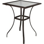 Outsunny Table carrée bistro de jardin dim. 72L x 72l 94H cm métal époxy résine tressée chocolat plateau verre trempé - Marron