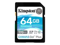 Kingston Canvas Go! Plus - Flash-Minneskort - 64 Gb - Video Class V30 / Uhs-I U3 / Class10 - Sdxc Uhs-I