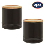 Pack of 2 720ml Black Stoneware Kitchen Food Coffee Sugar Tea Storage Canisters