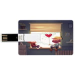16G USB Flash Drives Credit Card Shape Valentines Day Decor Memory Stick Bank Card Style Valentines Lovely Romantic Couple at Home Smile and Baloon Art Print,Multicolor Waterproof Pen Thumb Lovely Jum
