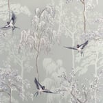 Arthouse Japanese Garden Wallpaper Oriental Swallow Birds Trees Grey 908105