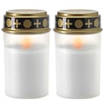Chilits 2Pcs Grave Candle Lights Flameless LED Solar Candle Lamps Waterproof Memorial Candle Decorative Tea Lights for Outdoor Cemetery Ritual