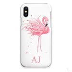 Personalised Initials Phone Case For Apple Iphone 11 (2019), Watercolour Art Print, Pink Flamingo with Custom Pink Initials on Hard Phone Cover