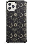 Small Suns, Moons & Clouds Astrological Black Impact Phone Case for iPhone 12 | 12 Pro TPU Protective Light Strong Cover with Zodiac Vintage Stars Space