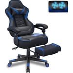 Fauteuil Gamer Chaise De Bureau Ergonomique à Haut Dossier avec Repose-pied Appui-tête Support Lombaire Massage Bleu