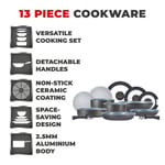 Tower 13 Piece Cookware Set, Detachable Handles,  Freedom T800200 Graphite