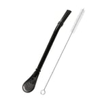 Stainless Steel Straw Spoon with Filter, Yerba Mate Bombilla, Long Handle Tea Strainer, for Drinking Loose Leaf Tea, Soup, Beverage, Stirring Coffee with Cleaning Brush (Black)