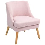 Fåtölj fåtölj med linnelook, armstöd, vadderad relaxstol med träben, för vardagsrum, sovrum, rosa