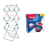 Addis 517567 Easi 3-Tier Indoor Airer, 15 M Drying Space - Metallic Aqua (Silver/Aqua) & Vileda Spin and Clean Floor Mop and Bucket Set, Spin Mop for Cleaning Floors