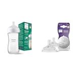 Philips Avent Biberon en verre à Réponse Naturelle – biberon de 240 ml & Avent Lot de 2 tétines pour biberon à Réponse Naturelle 0% BPA, Débit 4 pour Bébé de 3 mois + (modèle SCY964/02)