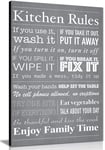 Kitchen Rules Grey Framed Picture Canvas Wall Art for Kitchen and Dining Room� (12x8in)
