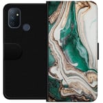 OnePlus Nord N100 Svart Plånboksfodral Grön / Guld marmor