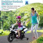 Polismotorcykel för barn, batteridriven motorcykel med 2 träningshjul, 110 x 82,5 x 63 cm, vit