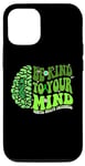 Coque pour iPhone 14 Pro Be kind To Your Mind Green Ribbon Brain Retro Groovy Woman