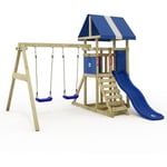 Wickey - Tour de jeux DinkyHouse avec balançoire & toboggan, cabane dans les arbres avec bac à sable, échelle à grimper & accessoires de jeu - bleu
