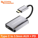 CableCreation Type C vers 3.5 Jack 2 en 1 Adaptateur pour écouteurs Audio AUX 3.5 MM Jack Converter PD 60W Pour Samsung Xiaomi OnePlus 8pro, CD0698