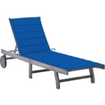 Helloshop26 - Transat chaise longue bain de soleil lit de jardin terrasse meuble d'extérieur avec coussin bois d'acacia solide gris