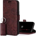 SURAZO Protective Phone Case For Apple iPhone 15 Pro Max Case - Genuine Leather RFID Wallet with Card Holder, Magnetic Closure, Stand - Flip Cover Full Body Casing Screen Protector (Floral Burgundy)