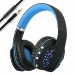 Casque d'écoute sans fil Bluetooth Pro Gaming pour PC PS4 Xbox One avec Mic LED bleu
