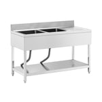 Royal Catering Diskbänk - 2 diskhoar Rostfritt stål 140 x 60 97 cm