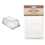 Kilner Vintage Glass Butter Dish with Lid & KitchenCraft Home Made Butter Muslin Cloth for Straining, Cotton, 90 cm,White