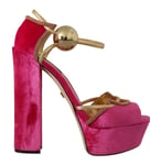 DOLCE & GABBANA Shoes Pink Velvet Crystal Ankle Strap Sandals EU39.5 / US9