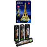 Pack Puzzle 3D - Tour Eiffel De Nuit + 4 Piles Amazon Basics AA Rechargeables