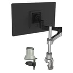 R-Go Tools Zepher 4 C2, Single monitor arm, Adjustable Vesa(75x75 and 100x100mm) Mount Desk Stand with Clamp, Fits 40’’Inch LCD Computer Monitors, Weigh max 8KG, Matte silver