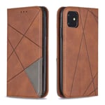 ZTOFERA Compatible with iPhone 11 Wallet Case for Men Women, PU Leather Flip Book Case with Card Holder Geometric Pattern Design Magnetic Closure Shockproof Protective Phone Case, Brown