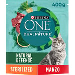 PURINA ONE DualNATURE Croquettes Chat stérilisé Riche en Boeuf et avec spiruline Naturelle – 8 Sacs de 400 g chacun