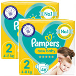 2X Pampers New Baby Size 2, 4-8 Kg, 46 Nappies Pack, Total 92 Nappies