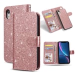QLTYPRI Case for iPhone XS Max, Premium PU Leather Rubber Silicone Bumper Credit Card Holder Cash Pocket Magnetic Detachable Wallet Case Cover for iPhone XS Max - Rose Gold