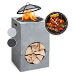 Braséro Blumfeldt Monolith avec grill MGO & bac en acier et pare-étincelles - Gris