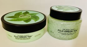 The Body Shop Fuji Green Tea Body Butter & Exfoliating Gel Body Scrub Set New